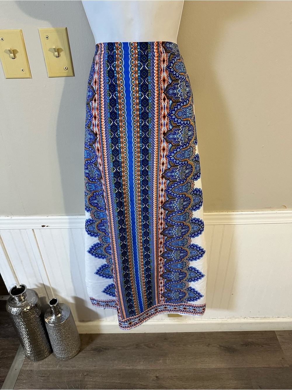 Bohemian Blue Patterned Maxi Skirt - Women's